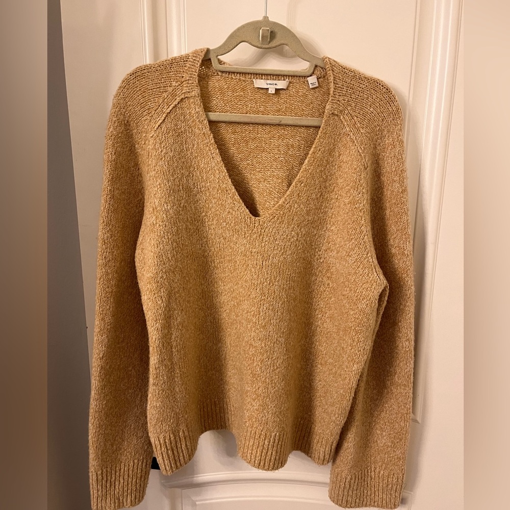 Vince size L Carmel colored V-neck sweater.
